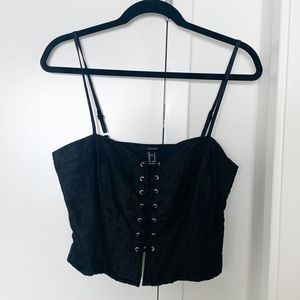 Linen blend, lace up cami